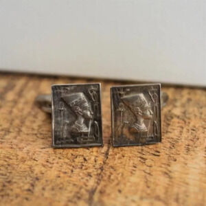 Egyptian Silver Cufflinks Nefertiti  Hieroglyphics